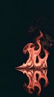 Dramatic orange flames dancing with sparks and smoke against dark background with mirror reflection creating symmetrical fire effect for creative projects.