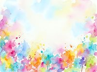 Colorful watercolor floral border background with pastel rainbow splashes, soft blooms, and copy space for cards, invitations, and social media.