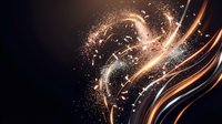 Abstract golden light trails with sparkling particles creating dynamic swirls on dark background for luxury design projects and digital art compositions.
