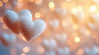 Sparkling heart-shaped ornament with glittery surface floating against warm golden bokeh lights background for romantic celebrations and love themes.