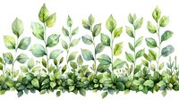 Fresh green watercolor foliage border with delicate leaves and plants creates natural seamless pattern for botanical designs and decorative projects.