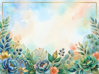 Watercolor floral border with blooming flowers and botanical leaves in soft pastel tones, isolated on white background for design projects.