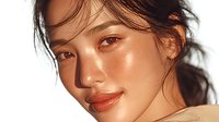 Young Asian woman with glowing dewy skin and natural makeup showcasing skincare routine and beauty wellness for cosmetic advertising and health campaigns.