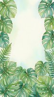 Watercolor monstera and fern leaves frame isolated on cream background, ready for design projects, invitations, and botanical artwork layouts.