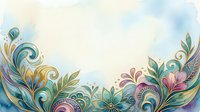 Watercolor floral background with ornate swirls, leaves, and blooms in teal, gold, and purple tones, with copy space for text or design.