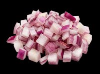 Diced red onion pieces isolated on transparent background, ready for culinary design, recipe graphics, food packaging, cooking blogs, restaurant menus, and print-on-demand kitchen products.