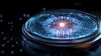 Glowing blue and pink energy burst on futuristic compass device against dark background, digital transformation concept for business innovation and technology.
