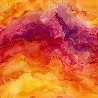 Abstract fluid art background in vibrant sunset colors with flowing purple, pink, orange and yellow tones creating dynamic marble effect. Seamless pattern for design projects.