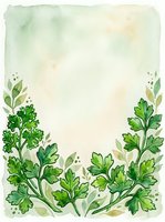 Watercolor herb border frame with parsley sprigs on cream background, isolated design element for culinary, botanical, and wedding stationery projects.