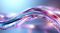 Glowing wavy lines with vibrant blue and purple colors flow across blurred background creating dynamic motion effect. Abstract light trails for technology designs.