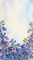 Watercolor floral border with blue and purple wildflowers on soft pastel background, copy space for text, greeting card or invitation design.