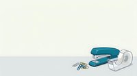 Teal office stapler with scattered metal staples and tape dispenser on isolated background, ready for design use on marketing materials and office supply graphics.