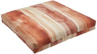 Square outdoor cushion with rust and cream striped pattern, suitable for patio furniture, garden seating, and home decor applications.