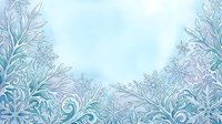 Frost-covered botanical elements frame a serene winter landscape with delicate ice crystals and ornamental foliage creating an elegant seasonal border design.