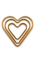 Two golden metallic heart outlines nested together, isolated on white background, elegant love symbol for Valentine's Day and wedding design use.