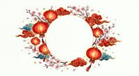 Festive circular frame with red lanterns, cherry blossoms, and traditional clouds for Chinese New Year celebrations and Asian holiday designs.