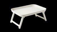 Portable white breakfast tray with folding wooden legs, isolated on transparent background. Ready for design use on product mockups, e-commerce, print-on-demand, and digital marketing materials.