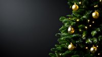 Elegant Christmas tree with golden ornaments and warm lights against dark background, creating festive holiday atmosphere.