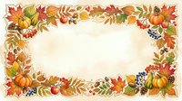 Autumn harvest frame with fall foliage, pumpkins, and seasonal produce arranged in corners on cream background for seasonal designs and harvest celebrations.