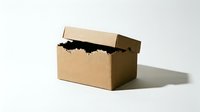 Open brown cardboard shipping box with black protective packaging material inside, isolated on white background for commercial and e-commerce use.