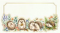 Cute hedgehogs with colorful flowers and foliage arranged in a decorative border frame on isolated background, suitable for greeting cards, invitations, and children's designs.
