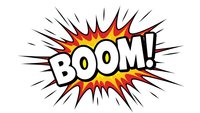 Comic book explosion burst with BOOM text in speech bubble. Pop art style graphic element with radiating lines and bright colors for comics and cartoons.