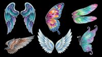 Colorful angel and fairy wings isolated on transparent background, ready for t-shirt design, clipart, stickers, sublimation, and print-on-demand projects.