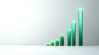 Growing green bar chart showing progressive increase on white background, representing sustainable business growth and environmental progress.