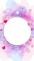 Romantic watercolor frame with pink purple hearts and swirls on white background for Valentine's Day cards, wedding invitations and love designs.