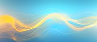 Flowing abstract waves in soft yellow and turquoise colors create dynamic motion against gradient blue background, suitable for modern business presentations.