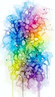 Abstract watercolor splash with vibrant rainbow colors and floral line art elements dripping on white background for creative design projects.