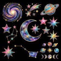 Cosmic galaxy elements collection with swirling nebula, crescent moon, stars, planets, and constellations isolated on transparent background. Ready for t-shirt design, stickers, clipart, sublimation, and print-on-demand projects.
