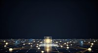 Digital network cube with glowing nodes and connecting lines on dark background, representing data connectivity, technology infrastructure, and global communication systems for business and tech concepts.