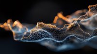 Macro photography of delicate spider web covered in morning dew drops, illuminated by golden sunrise light creating ethereal silhouette against dark background.