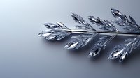 Metallic silver branch with reflective leaves arranged in symmetrical pattern on gray background, modern minimalist design element for luxury branding and decor.