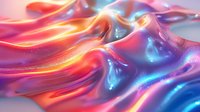Vibrant liquid metal surface with flowing red, pink and blue iridescent waves creating dynamic abstract pattern. Futuristic holographic background for modern design.
