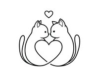 Two adorable cats sitting together forming heart shape with their bodies, romantic love concept for Valentine's Day greeting cards and wedding designs.