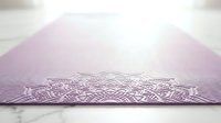Lavender yoga mat with textured mandala pattern design, isolated on white background, ready for wellness, fitness, and meditation product mockups.