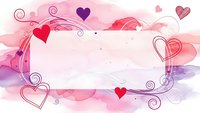 Romantic pink watercolor frame with hearts and swirls for Valentine's Day cards, wedding invitations, love messages and anniversary designs.