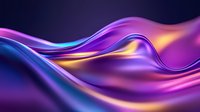 Flowing abstract waves in vibrant purple, blue and golden colors create dynamic motion effect against dark background, suitable for luxury brand designs.