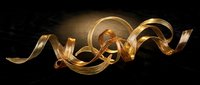 Golden ribbon flowing in elegant curves against dark textured background creating luxurious decorative element for premium design projects and celebrations.