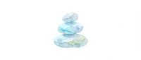 Stacked translucent glass bowls with water and floating flowers isolated on white background for design projects.
