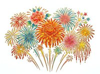 Colorful fireworks burst display with layered orange, coral, and yellow blooms on white background, isolated and ready for celebrations, events, and festive design projects.