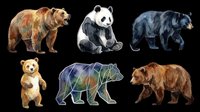 Grizzly bear, panda, black bear, teddy bear cub, geometric bear, and brown bear isolated on transparent background, ready for t-shirt design, clipart, stickers, sublimation, and print-on-demand products.