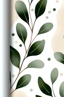 Minimalist botanical pattern with dark green leaves on beige and white background with scattered dots. Seamless repeat design for fabric and wallpaper.