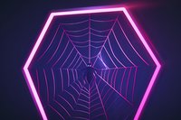 Glowing neon pink hexagon frame with spider web pattern against dark background creates modern geometric composition for technology and gaming designs.