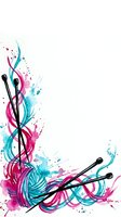 Two black makeup brushes with vibrant magenta, cyan, and purple watercolor splashes and flowing brush strokes on white background for beauty and cosmetics design.