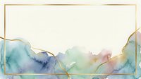 Watercolor abstract landscape with soft pastel tones of blue, green, pink, and gold flowing together, featuring gold leaf accents and organic shapes ideal for backgrounds, invitations, and design projects.