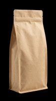 Kraft paper pouch with zipper closure isolated on transparent background, ready for packaging design, product mockups, e-commerce, print-on-demand, and branding applications.