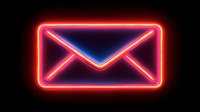 Glowing neon mail envelope icon in red and blue colors on dark background, modern digital communication symbol for apps and web design interfaces.